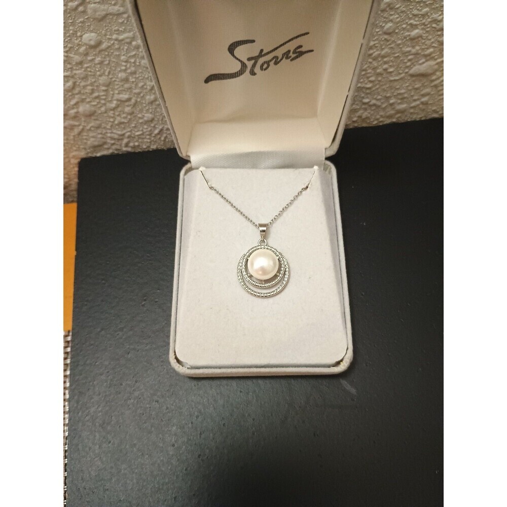 925 Sterling Silver Faux Pearl Pendant With 925 Sterling Silver Chain